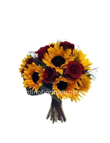 Bouquet di girasoli e rose